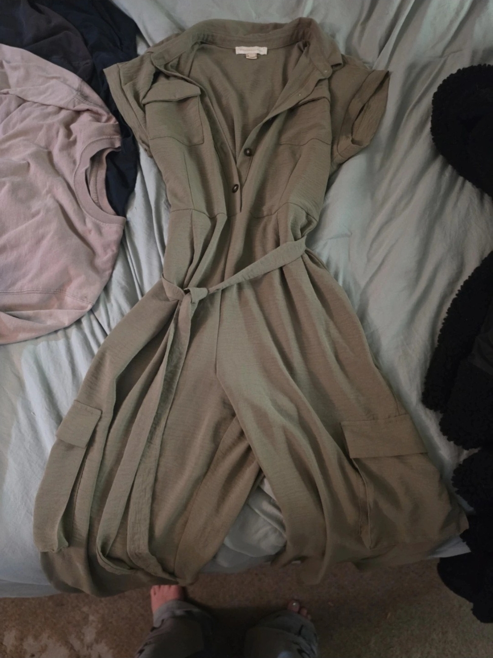Monteau Olive Green Utility Jumpsuit with Tie Belt